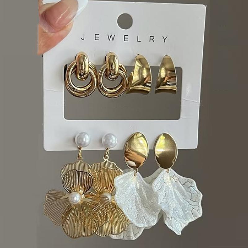 8/12pcs Fashion Charms Gold Color Lightweight Earrings Set for Women Textured C-Shape Teardrop Design Stud Earring Jewelry New