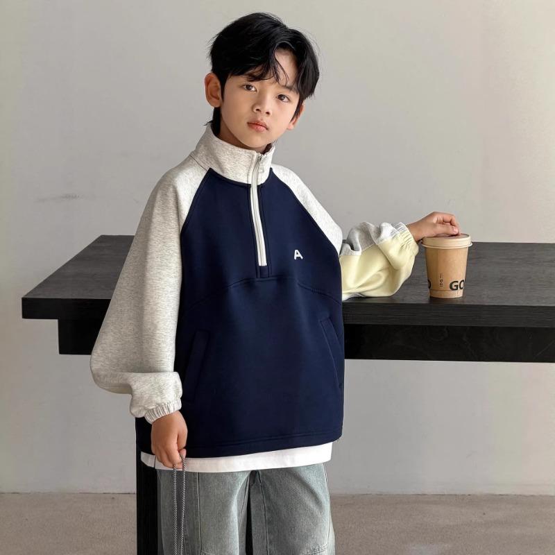 Boys Half Zip Sweatshirt Korean Style Big Kids Autumn Spring Casual Top