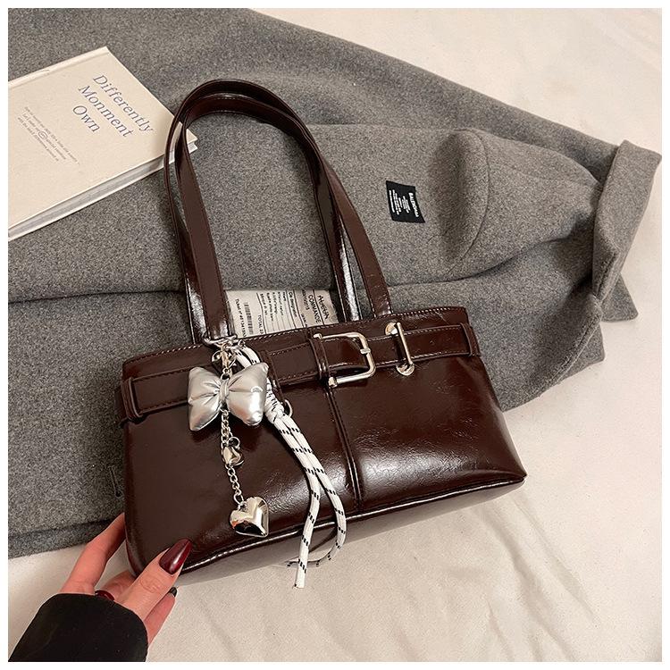 Belt Buckle Design Shoulder Satchels Bag for Women 2025 New In Luxury Designer Handbags Branded Fashion Totes with Pendant