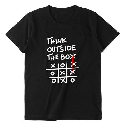 THINK OUTSIDE THE BOX Retro Funny English Printed T-shirt Unisex Loose Niche Symbol Pure Cotton Y2K Harajuku Tee