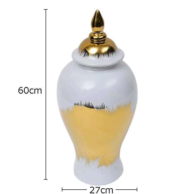 Gold-plated Pattern Ceramic Storage Jar White General Tank Desk Decoration Flower Arrangement Jewelry Jars Cosmetic Containers