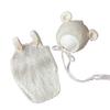 Baby Knit Outfit Bear Ear Bonnet Hat and for Newborn Photo Half 100th Day Celebration 6 Months [NANA's Shop] Set, Overalls, Shoot, Beige, White, Gray,