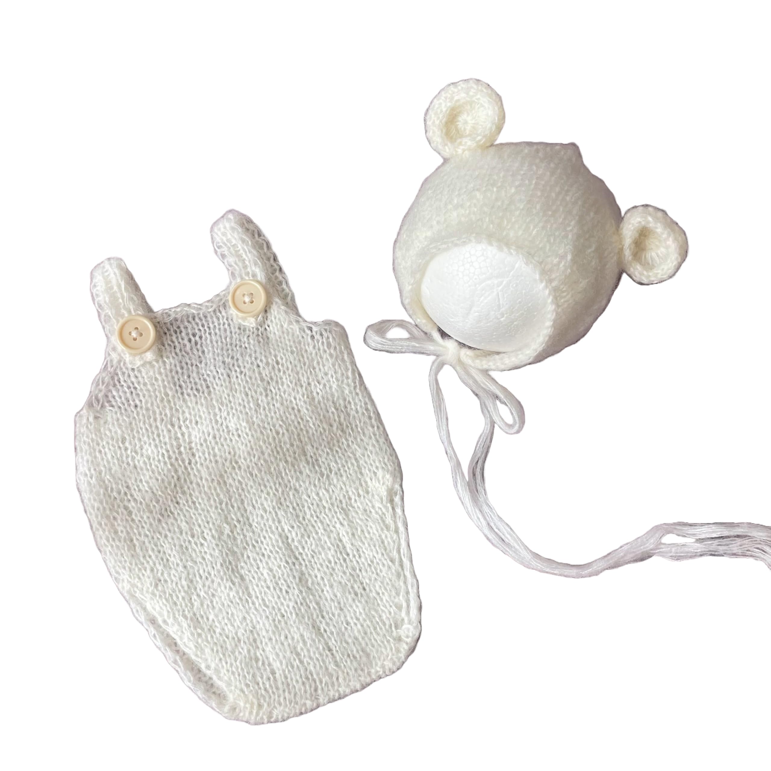 

Baby knit outfit bear ear bonnet hat and for newborn photo half 100th day celebration 6 months [NANA s shop] set, overalls, shoot, beige, white, gray,