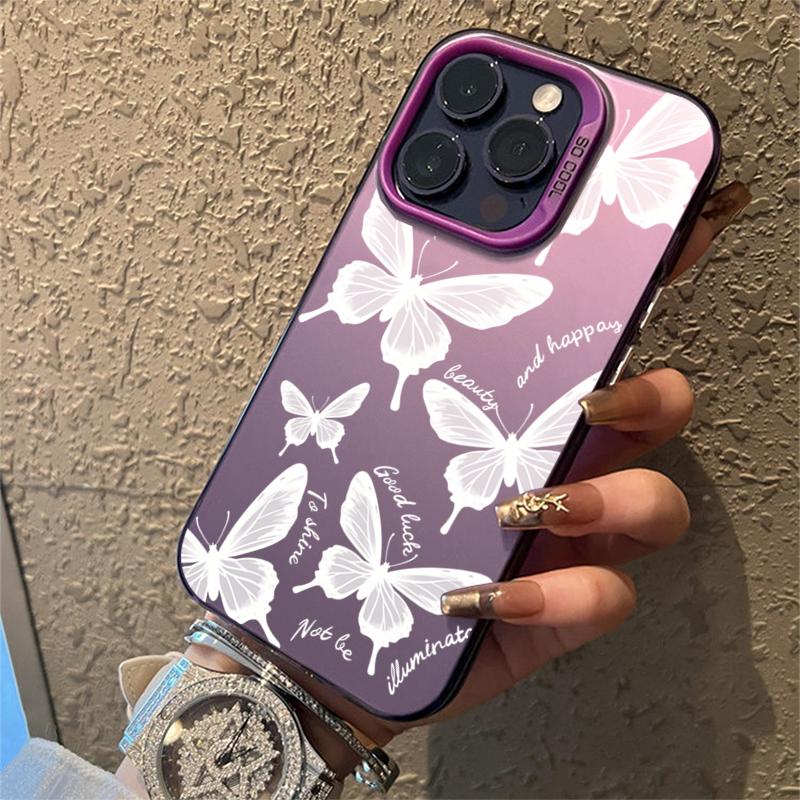 Case For iPhone 15 14 13 12 11 Pro Max 11 12 Pro XR XS X 7 8 Plus Shockproof Protect Cover Silvery IMD Fashion Butterfly Fundas
