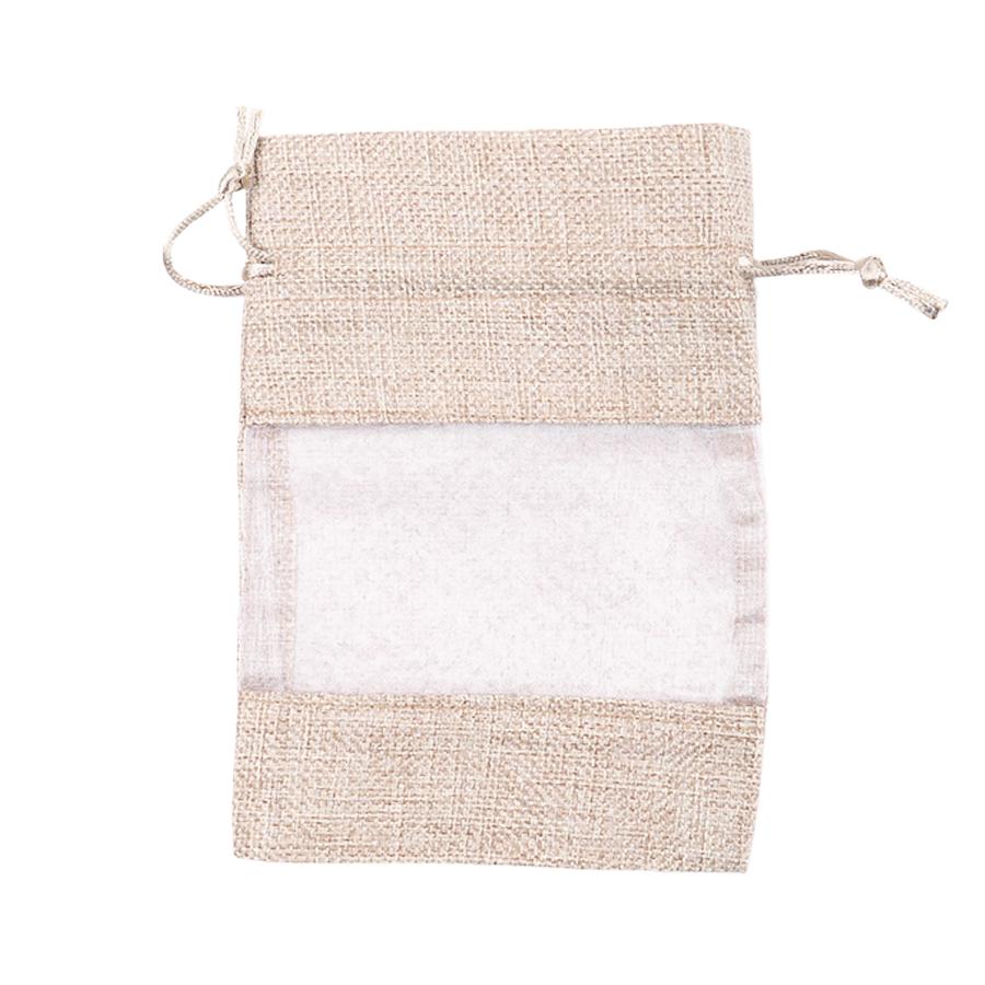 5Pcs Linen Drawstring Bags with See-Through Window, Organizer & Gift Pouch for Wedding Jewelry Store