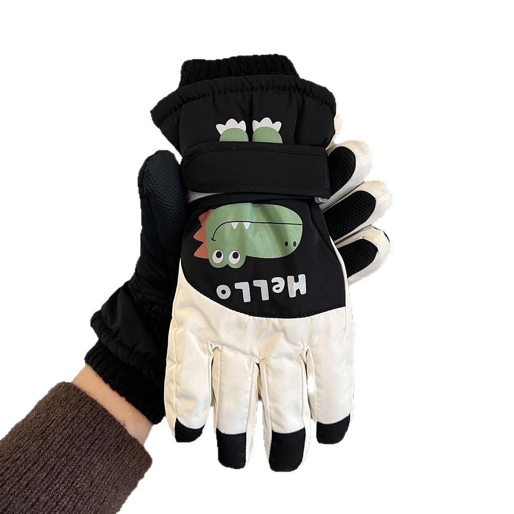 Mănușile de schi sunt călduroase și groase ca de catifea în iarnă, cu dinozauri mici drăguți pentru băieți și fete. Impermeabile și rezistente la vânt pentru echitație cu cinci degete.