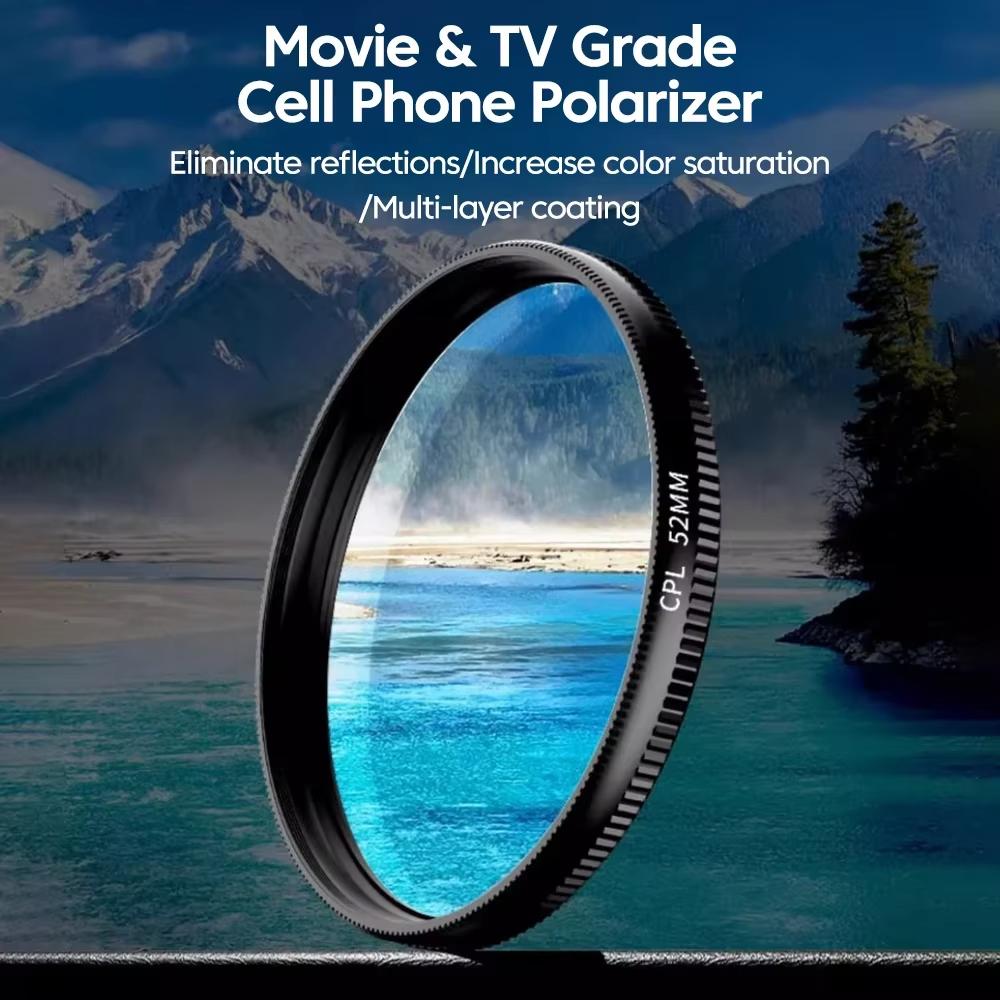 52mm Clip-On Cpl Phone Camera Lens Filter, Ultra-Thin Circular Polarizing Filter, Enhances Color Saturation, Reduces Glare