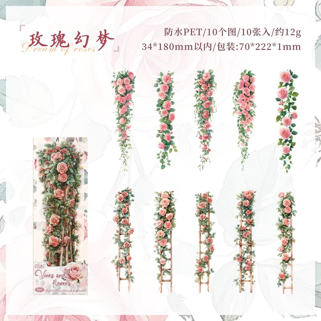 Office School Supplies Rattan Flower Series Original Plant Vine Material Landscaping Collage 6 Styles Kawaii Stickers Lovely