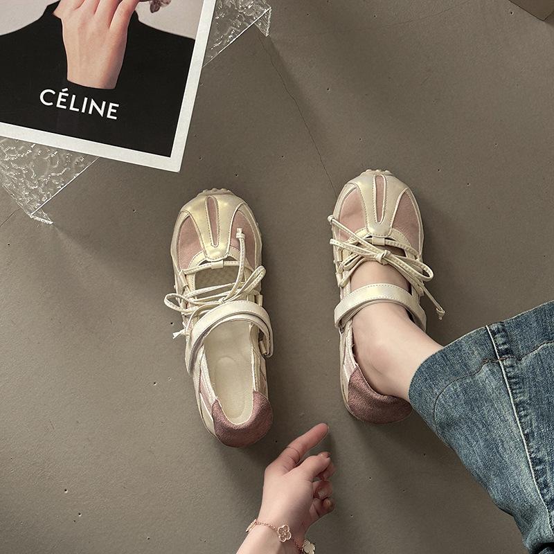 Fashion color matching ballet style inner height increase Velcro German training shoes summer light mouth sports sandals girls flat shoes