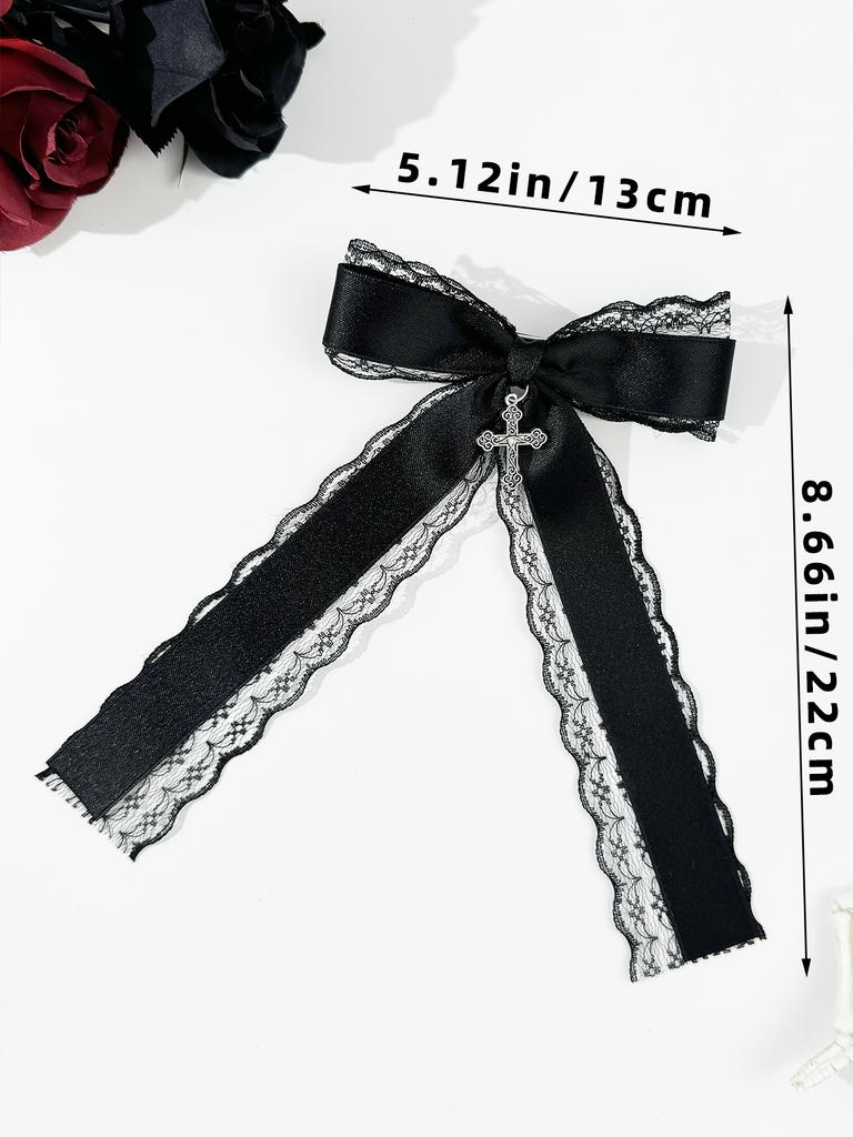 Damesmodieuze en exquise kruis casual straatmeisje Gotische stijl kant strik haaraccessoire haarklem