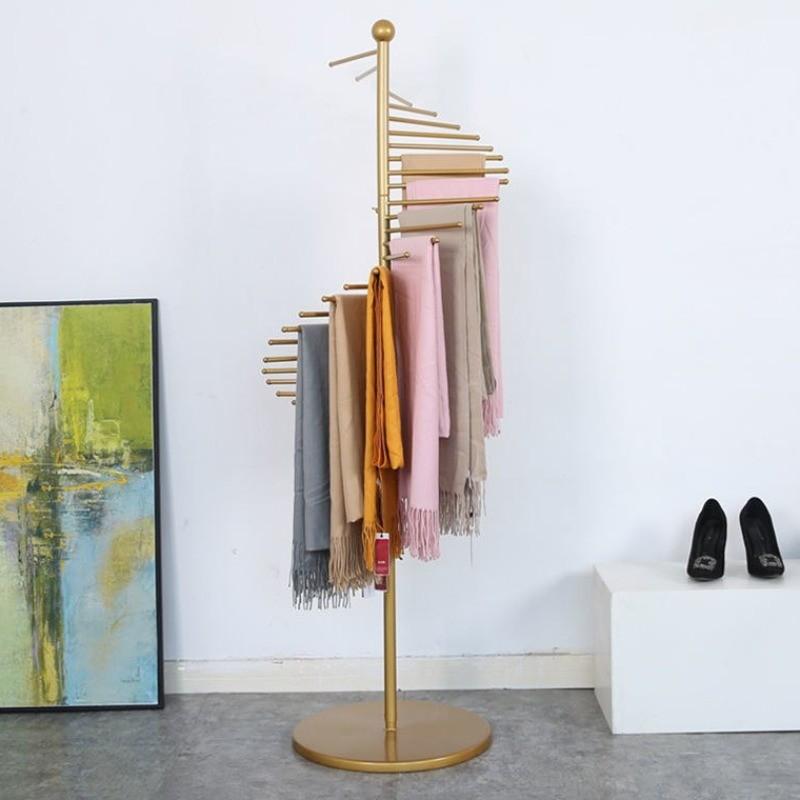 Multifunctional Clothing Store Floor Display Shelf Large Capacity Spiral Iron Scarf Rack Clothing Bag Display Stand