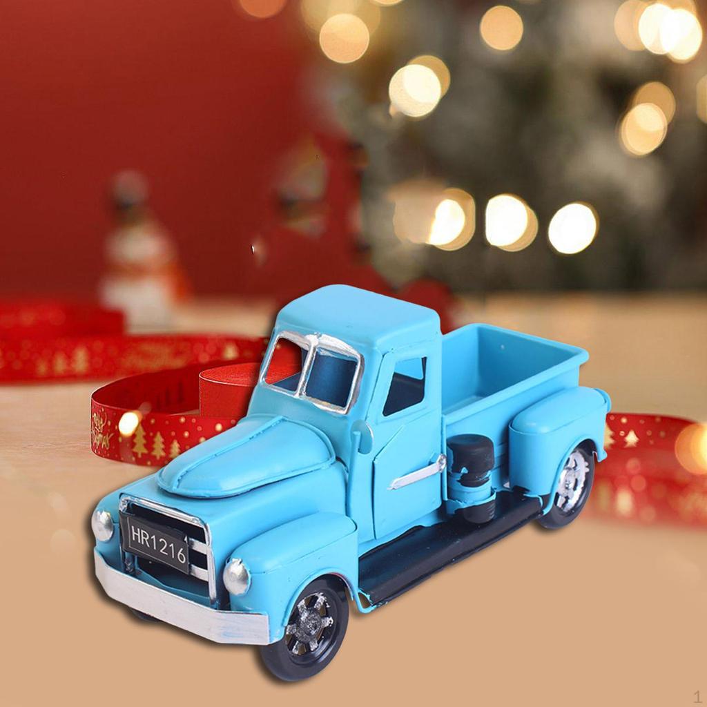 Christmas Farmhouse Truck Farm Metal Car Cute Collectible Tabletop Storage Pickup Model