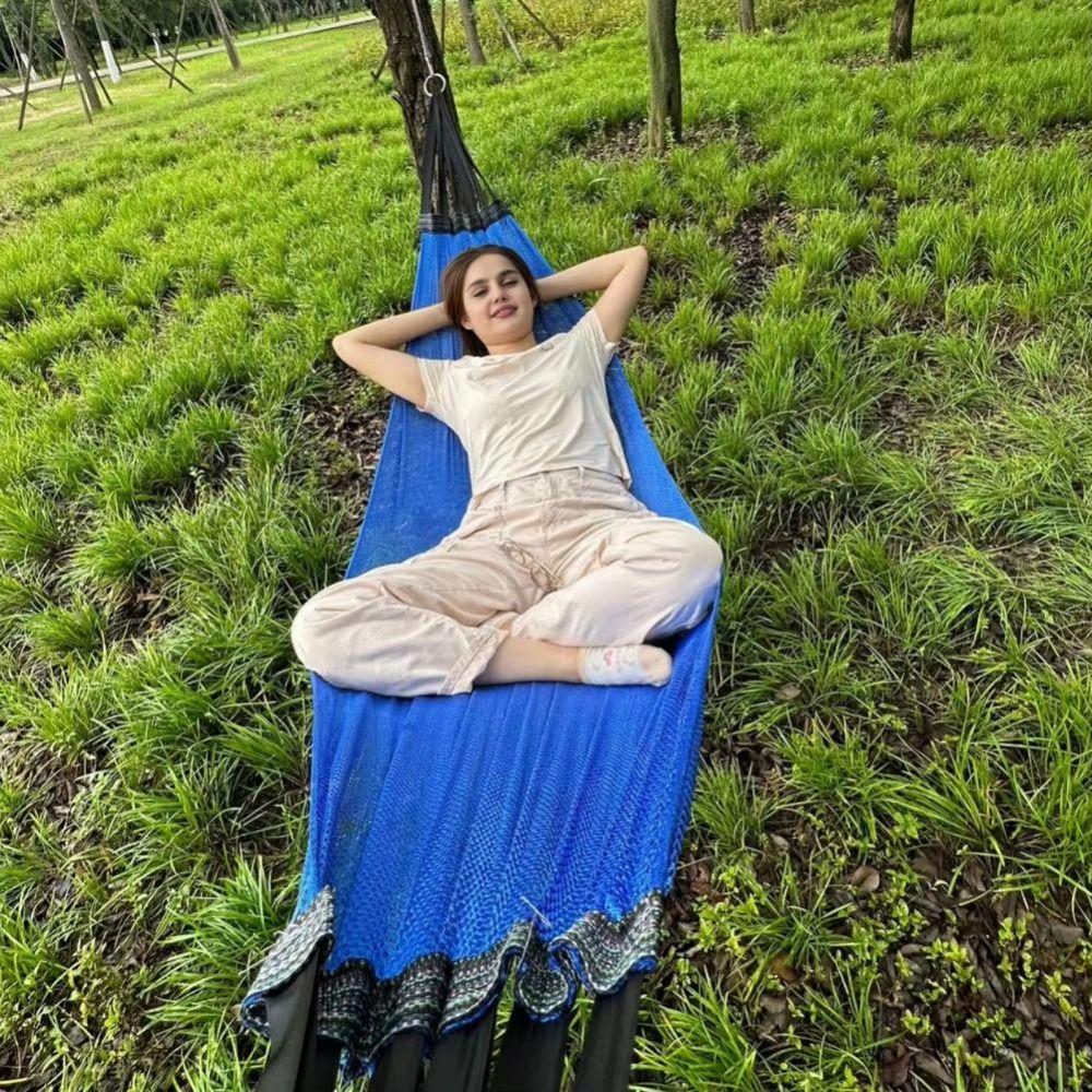 Cooling Mesh Hammock Portable Outdoor Camping Swing Sturdy Ice Silk Hanging Bed  Balcony