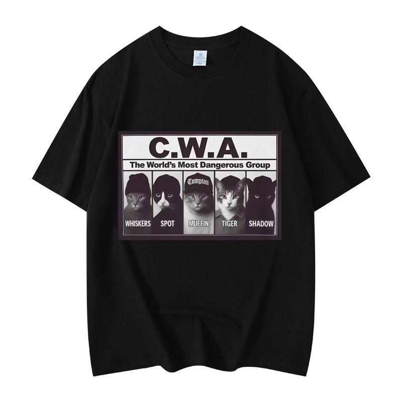 

CWA The Worlds Most Dangerous Group Funny Cat Meme Graphic T Shirts Fashion Vintage Short Sleeve T-shirt Unisex Cotton T-shirts M чёрный