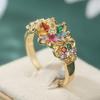 Vintage Inlaid Multi-color Synthetic Zircon Flower Style Gold Color Ring for Women's Banquets Parties Jewelry Accessories Gifts