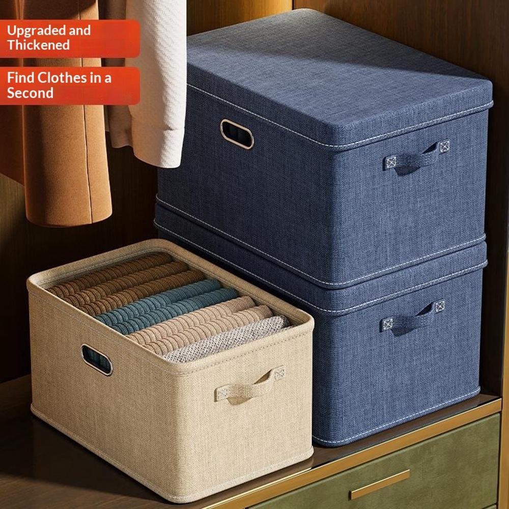 50×35×31cm Extra Large Cotton Linen Clothes Storage Box Foldable Organizer with Handles Dust-Proof Storage Bin for Home Wardrobe