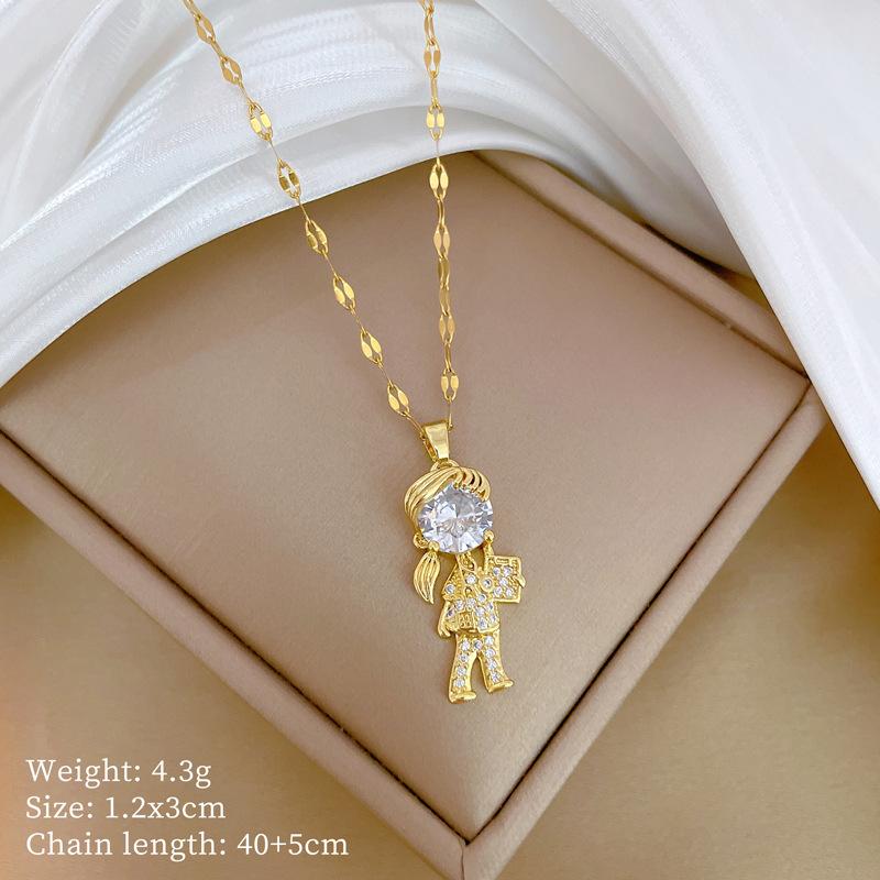 

Reading Literary Girl Light Luxury Temperament Gorgeous Full Diamond Necklace Female Versatile Collarbone Chain Titanium Steel Chain