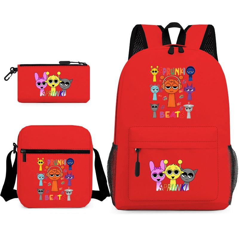 New Rhythm Box Student School Bag Three-piece Set, Casual Backpack Crossbody Bag Pencil Bag
