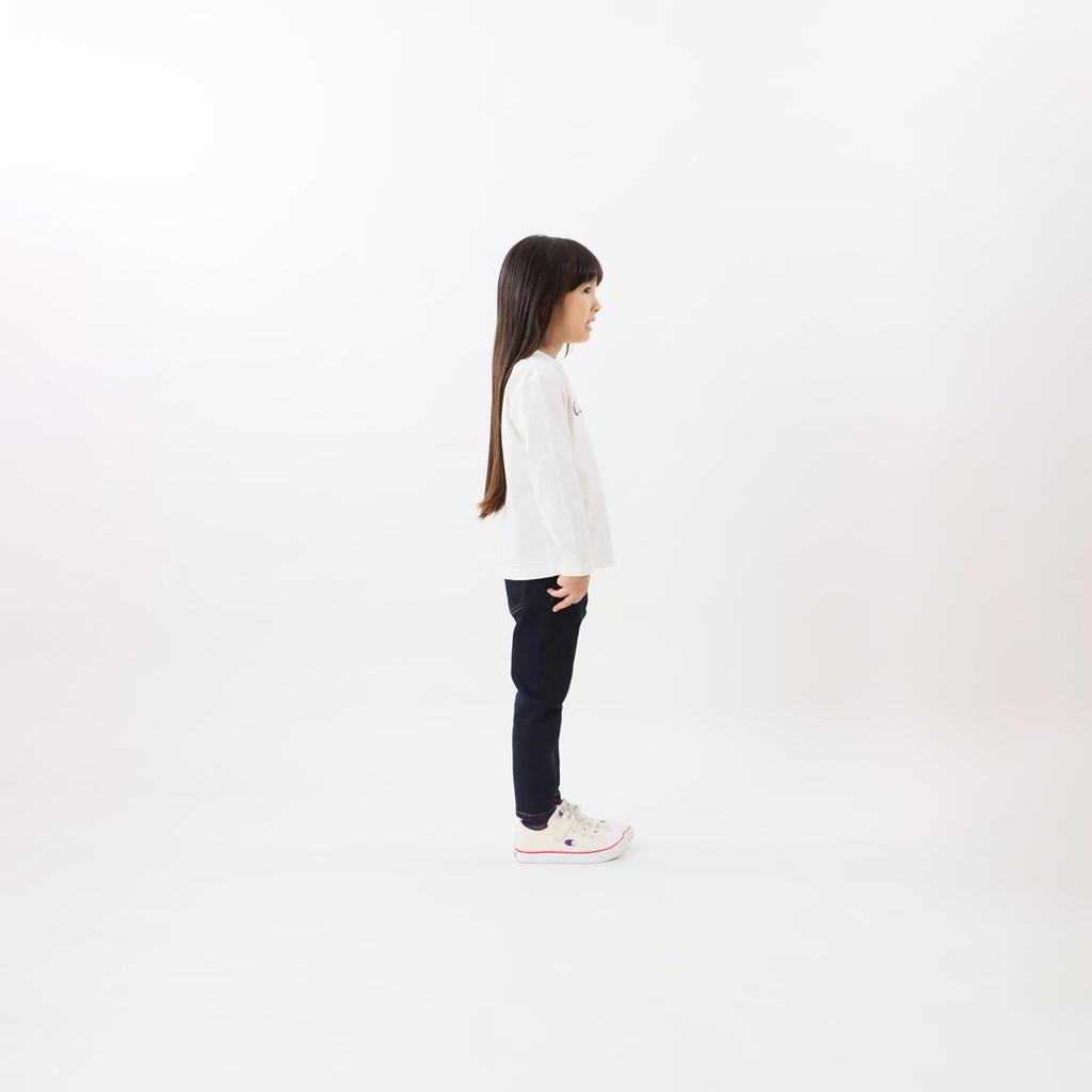 Champion Long Sleeve Crew Script Size 110 Kids' T-Shirt, Neck, 100% Cotton, Logo, Basic, Off-White, (CK-Y402)