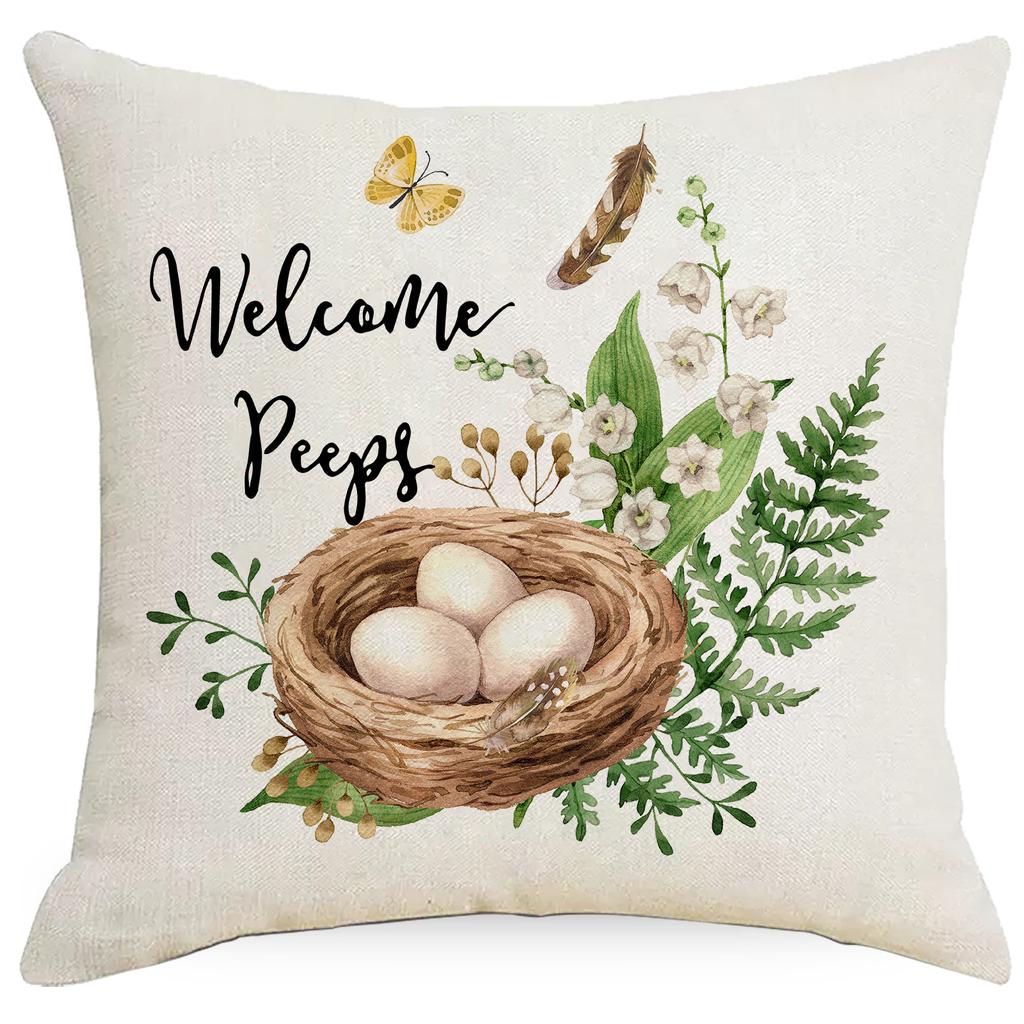 New Easter Pillow Case Rabbit Easter Egg Printed Linen Home Fabric Sofa Pillow Car Cushion