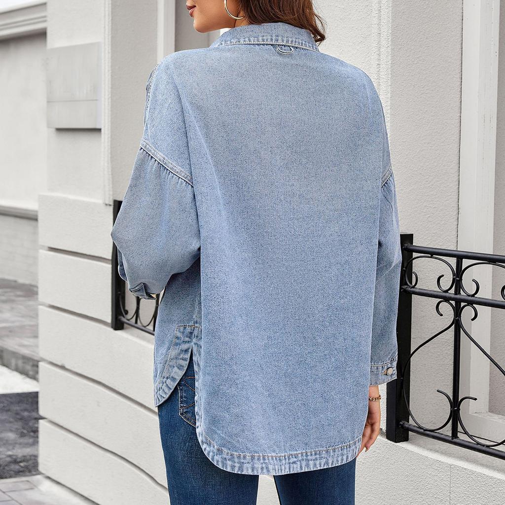 Women's Faux Suede Button Jacket Oversized Gathered Hem Short Length Coat Casual Vintage Outerwear With Pockets