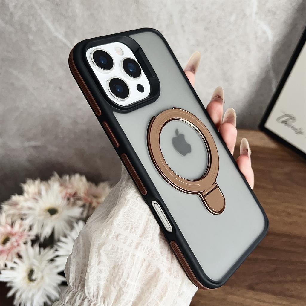 For iPhone 16 Pro Magnetic Case with Kickstand Dual-Color TPU+Acrylic Phone Back Cover