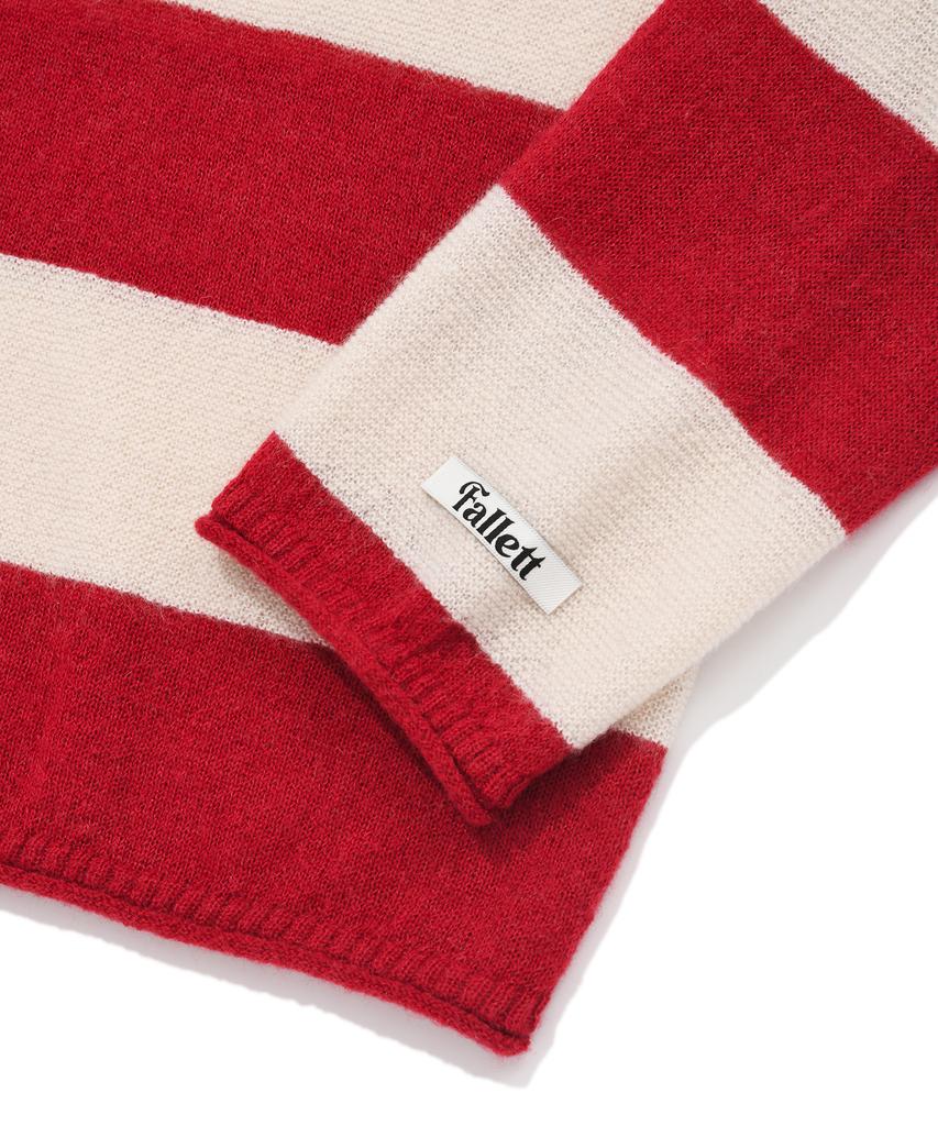FALLETT Striped Sheer Knit Hoodie Red