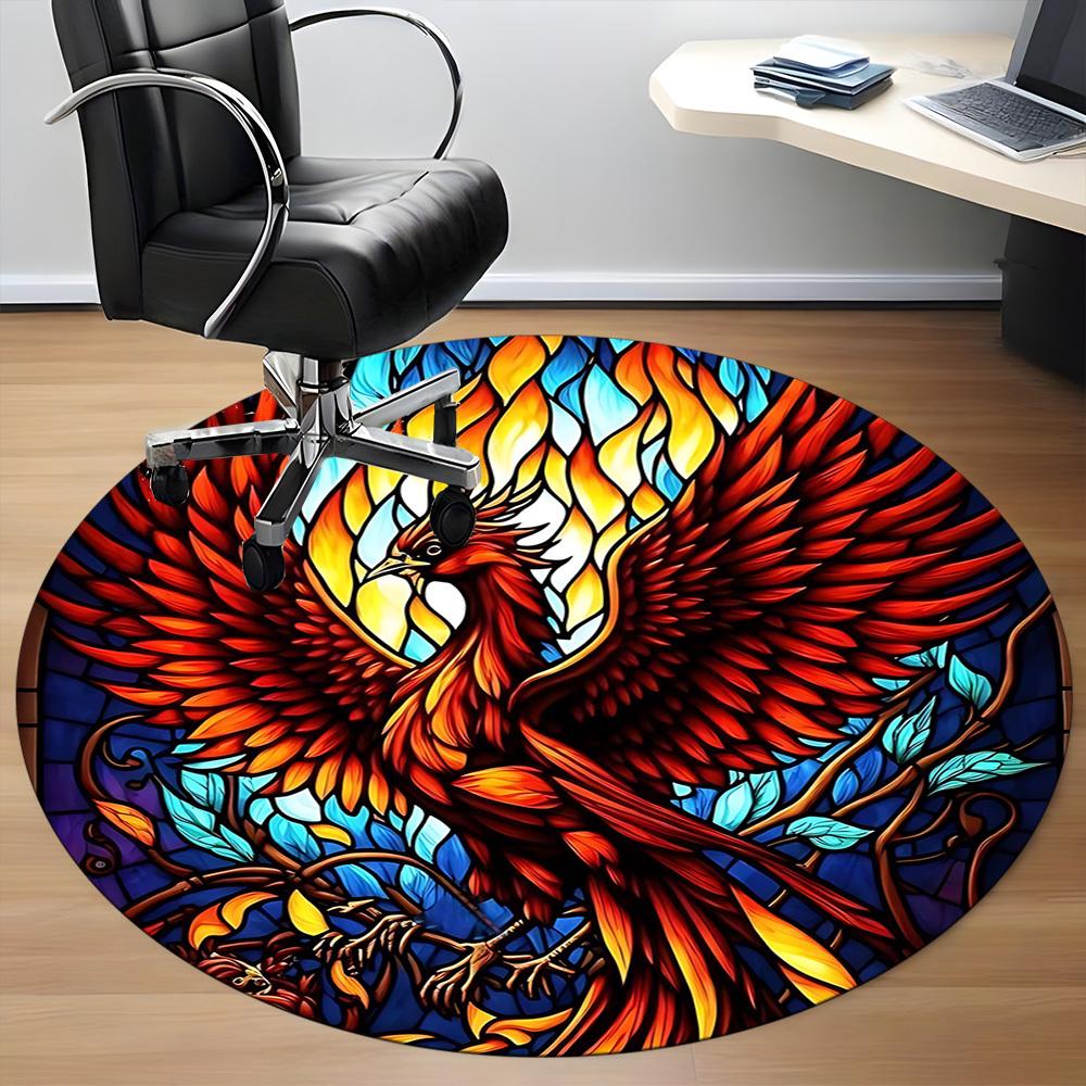 1pc Phoenix StainedGlass Office Round Area Rug, Under Office Chairs Bedroom Living Room Home Decor, Room Deco