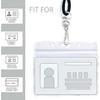50 Clear Plastic Horizontal Name Tags Badge ID Card Holders and 50 Black Lanyards with Swivel Hook