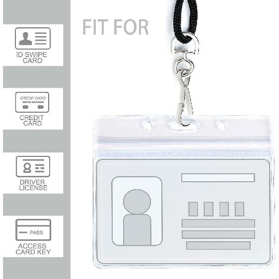 50 Clear Plastic Horizontal Name Tags Badge ID Card Holders and 50 Black Lanyards with Swivel Hook