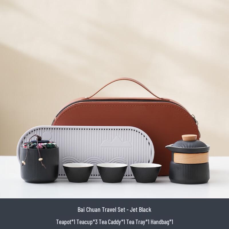 Portable Ceramic Travel Tea Set (One Pot, Three Cups)