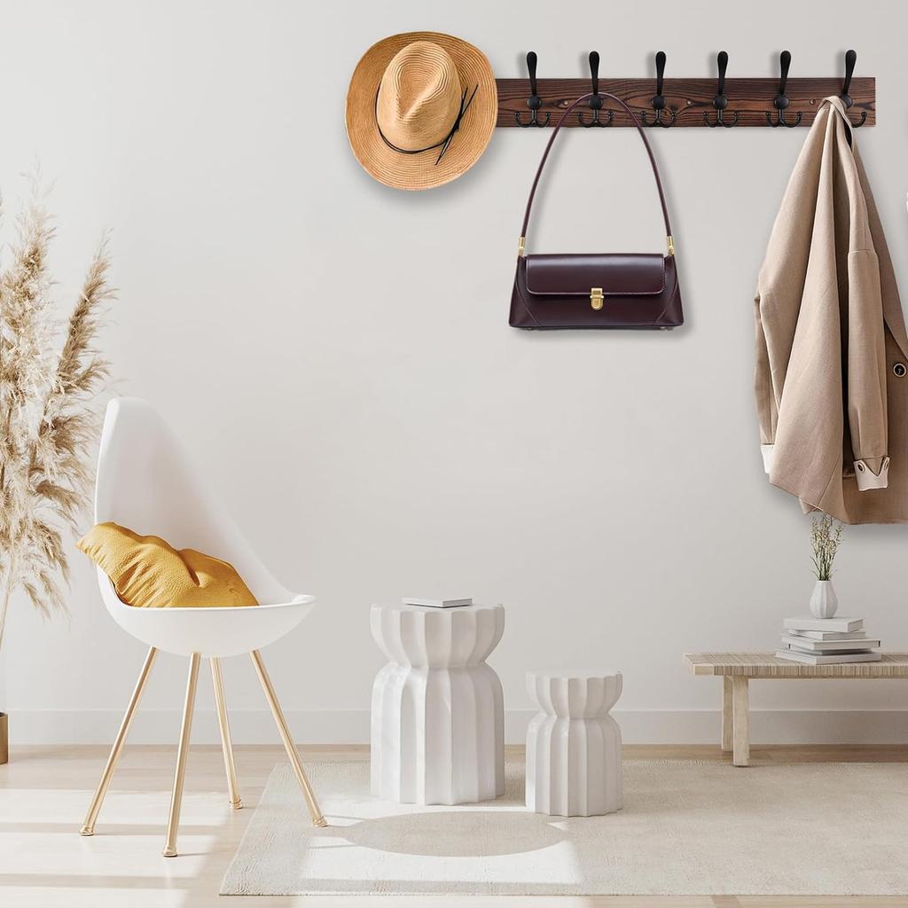 Wooden Wall Coat Rack with 8 Triple Hooks for Hanging Coats Backpacks Rustic Large Coat Hanger for Mudroom, Farmhouse Entryway