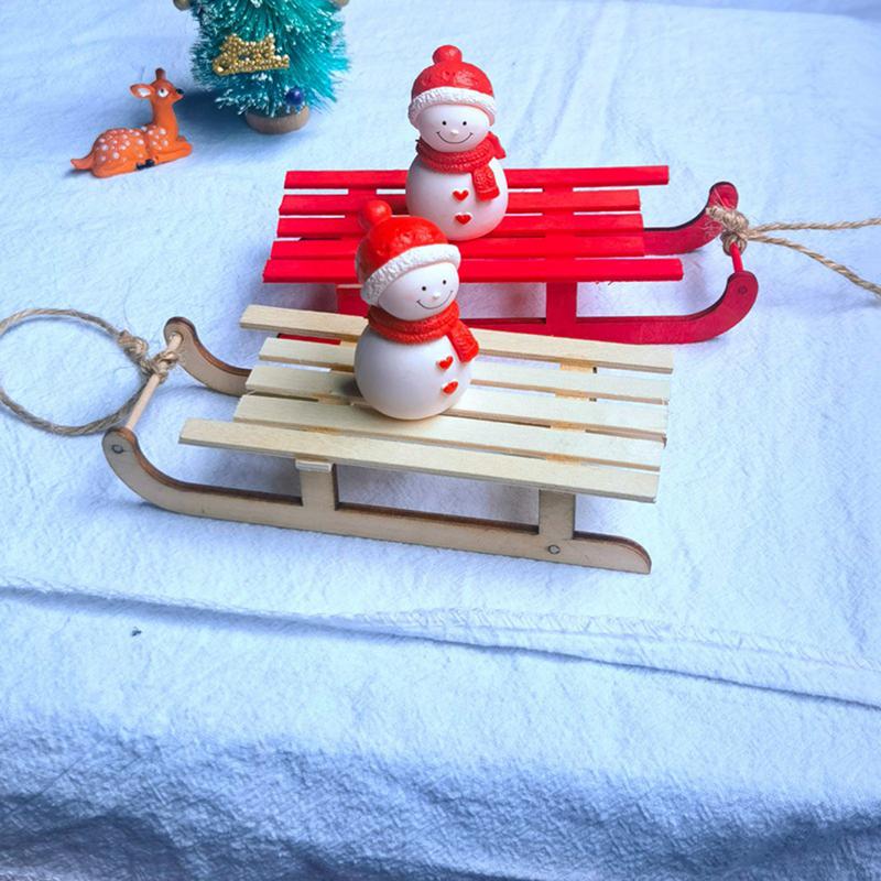 Dollhouse Miniature Wooden Sleigh Model Sled Desk Ornament Christmas Vintage Living Scene Tree Hanging Decor Xmas Gift Pendant