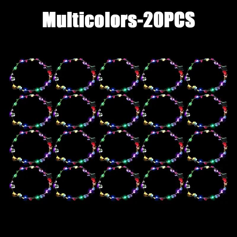 60 Adet Çiçek Çelenk Parlayan 10 LED'li Başlık Çelenk Taç Çiçekli Saç Bandı Parlayan Çelenk Düğün Partisi Noel Çelengi İçin