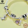 BISAER Plata 925 Encanto Lindo Perro Cuentas Perro Salchicha Mascota Animal Colgante Chapado en Platino Apto Mujeres Pulsera DIY Joyería Fina