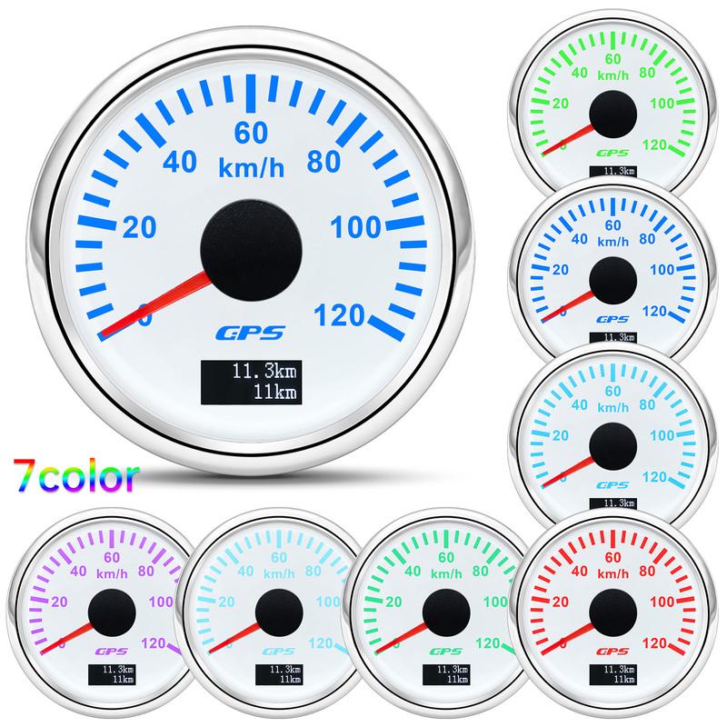 30KMH,60KMH,80KMH,120KMH,200KMH GPS Speedometer Gauge with Antenna 7Color LED 52mm Speed Meter for Marine Boat Car 12V24V
