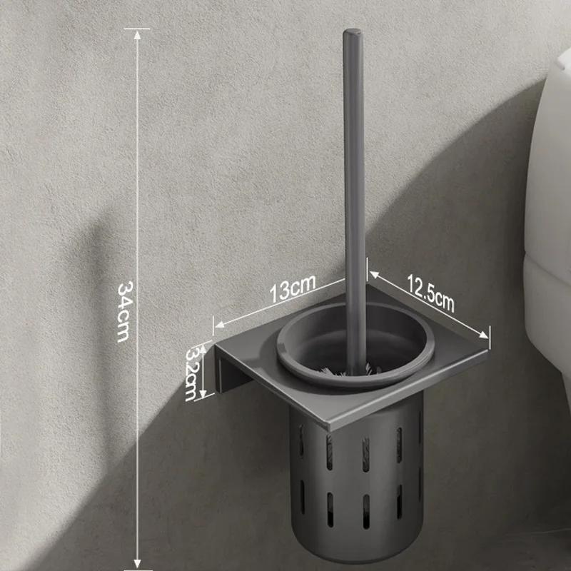 

Toilet toilet brush set with no punching, bathroom wall mounted space aluminum brushed gold toilet brush holder cleaning brush