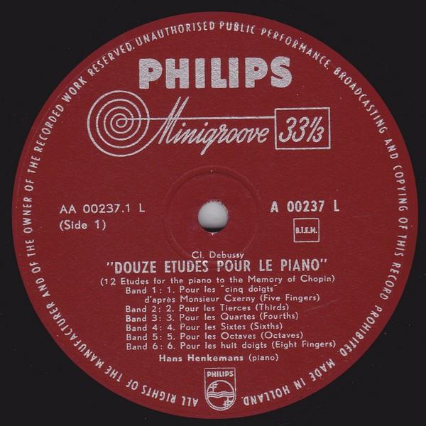 LP Record CLAUDE DEBUSSY HANS HENKEMANS Douze tudes Pour Le Piano 12 Etu A00237L Philips Netherland Classical Used