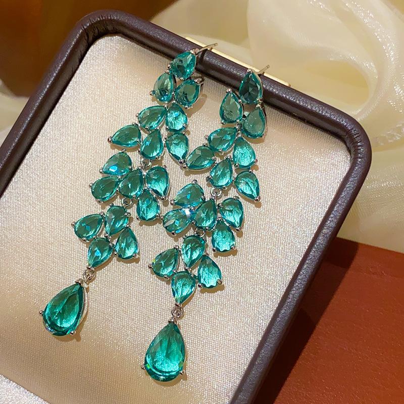 French Court Style Silver Needle Zircon Rectangular Earrings Exquisite Light Luxury High-end Stud Earrings Exaggerated Earrings Women