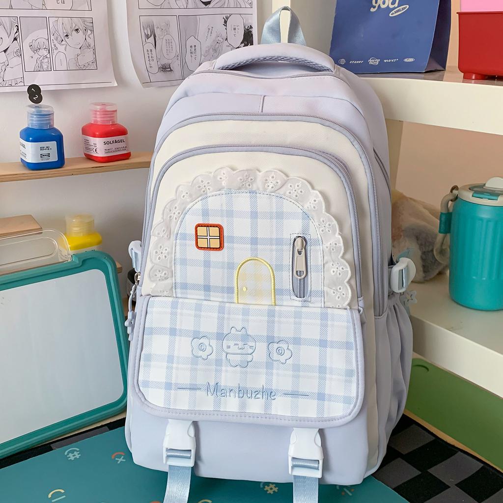Schoolbag Korean version of Mori primary school schoolbag female high-value plaid contrasting colors college style high-quality backpack for middle