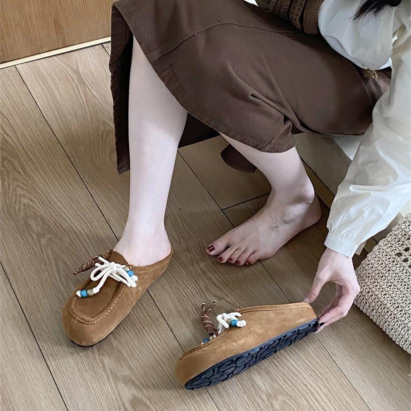 Cowhide 2025 new fashion casual bag head half drag women's platform outer wear explosion lazy single shoes niche ethnic style