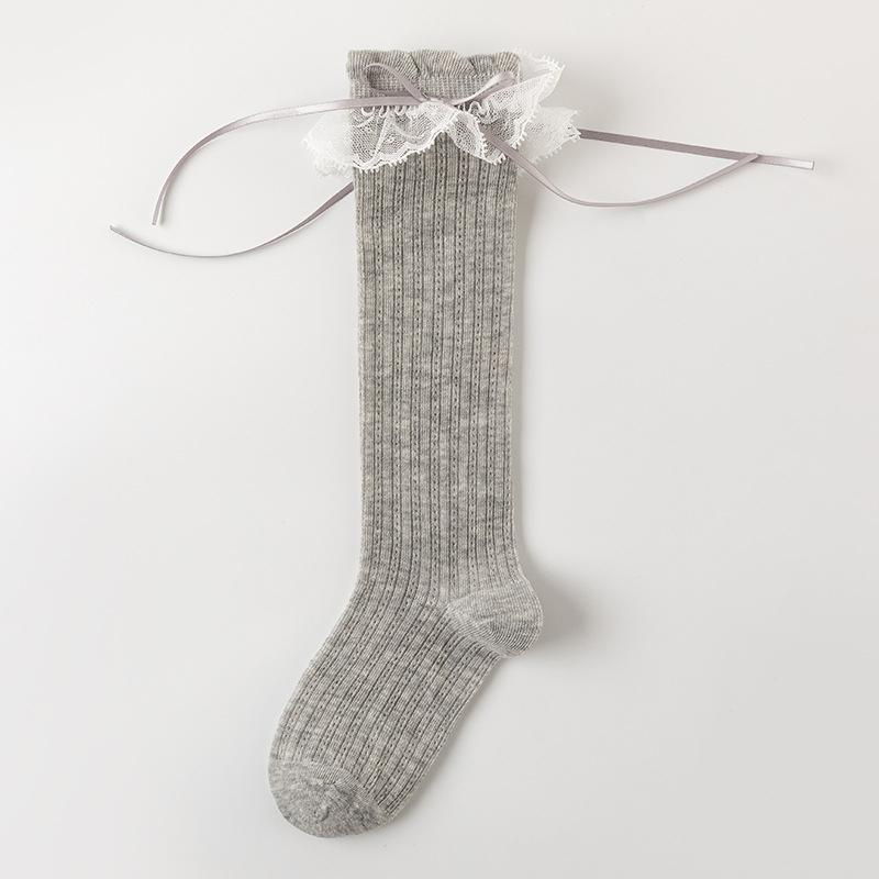 Children Sweet Bow Lace Socks Summer Thin Breathable Mesh Mid-calf Socks For Girls Fashion Ballet Style Solid Kids Calf Socks