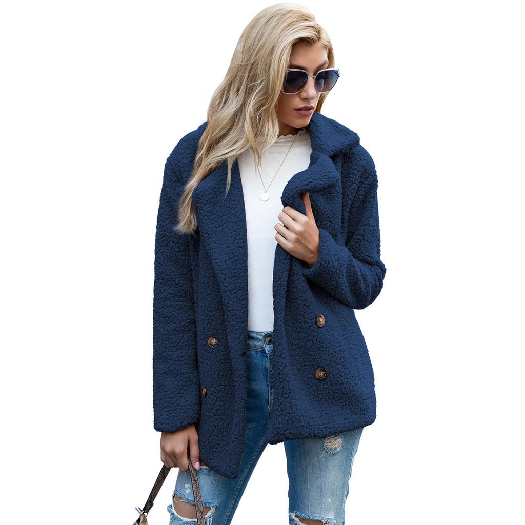 Plush Jacket, Lapel, Loose Fit, Woolen Sweater, Women's Casual Jacket