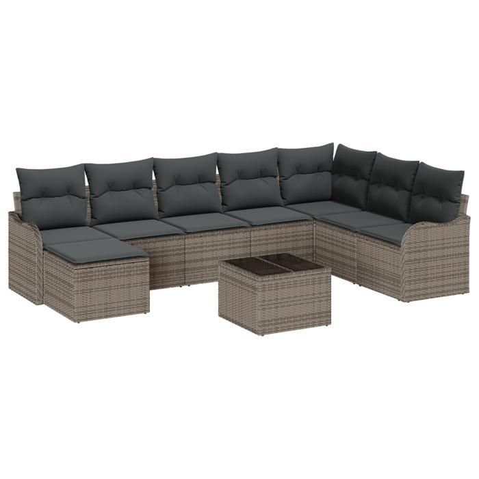 Ensemble de canapé de jardin 8 pièces avec coussins en rattan, Canapé de jardin 2 places avec coussins en rattan gris 3345829