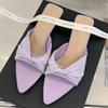 Fashion Elegant Pointed Toe Pleated Design Slippers Women Sexy Open Toe Kitten Heel Slide Sandals Summer Fashion Shallow Beach Sandals