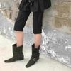 Leather Small Square Head Two Wear Flip-top Western Cowboy Boots Women's Thick Heel Medium Tube Knight Women's Boots Martin Boots