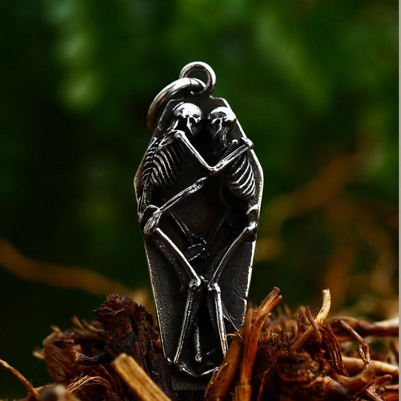 

BEIER 2022 New Creative Designs Double Skull Coffin Necklace Pendant For Men Women Gothic Punk Jewelry Dropshipping