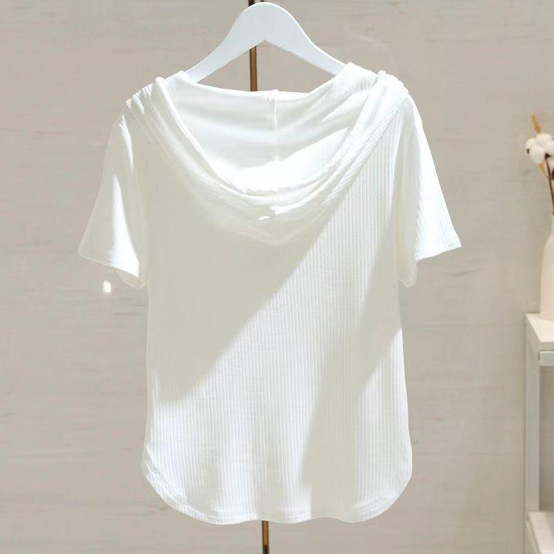 Hooded Short Sleeve T Shirts Women Streetwear Summer College Females Fashion Korean Arrival All Match Drawstring