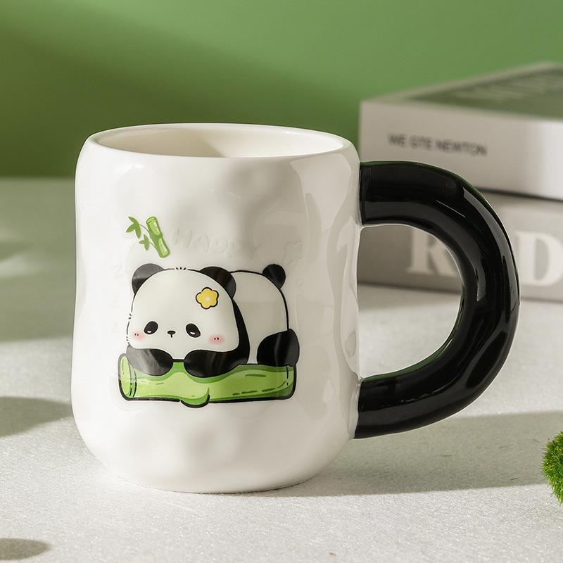 Hochwertige Niedliche Panda Keramiktasse für Mädchen Becher mit Deckel Löffel für Paare mit großem Fassungsvermögen Trinkwasser für den Haushaltsgebrauch