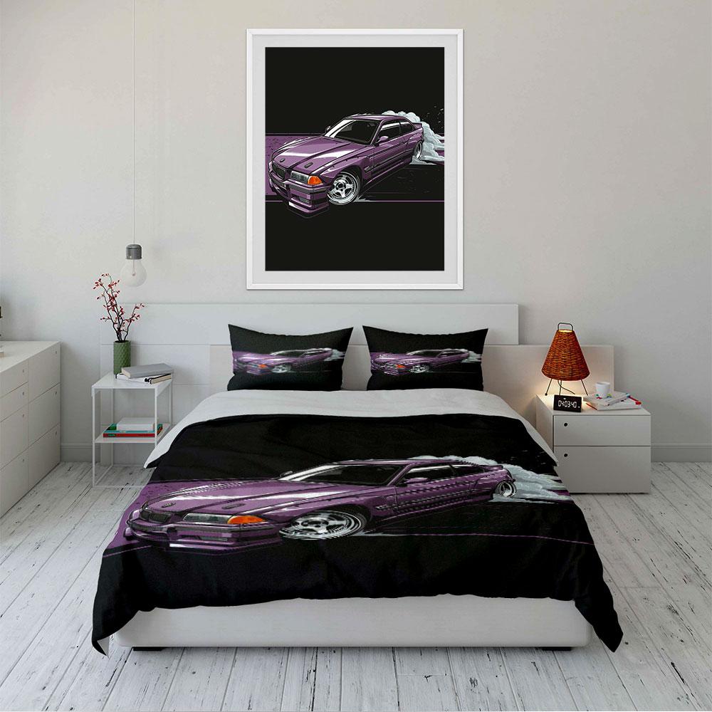 Purple Drift Car Graphic Print Bedding Duvet Cover Set (1*Duvet Cover 2*Pillowcases, without duvet insert)